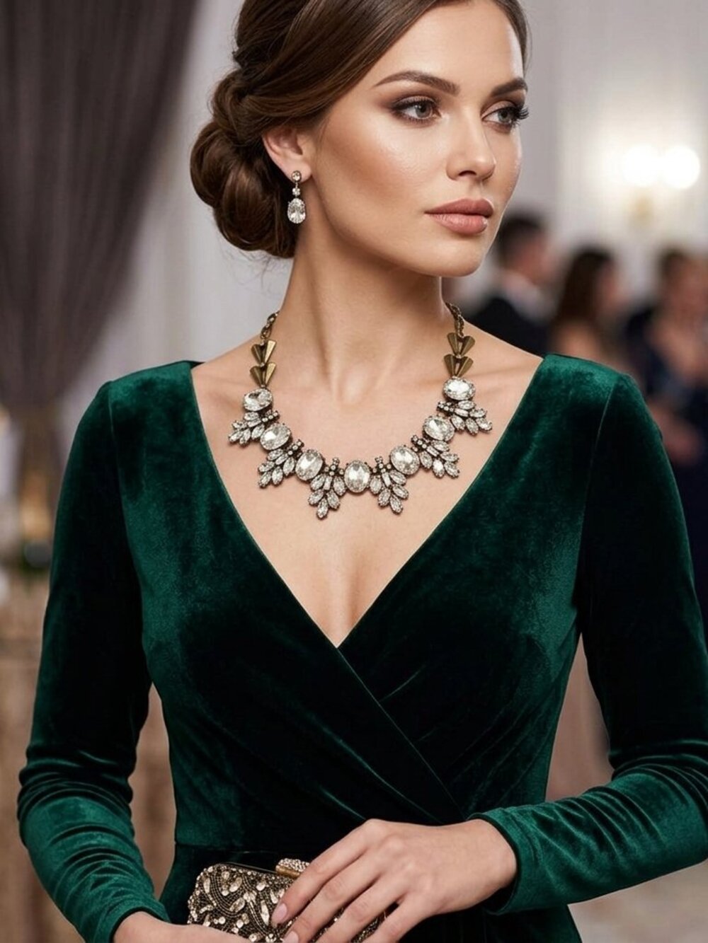 Bijou classic gold necklace with faceted clear glass  rhinestones